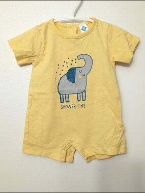 🌸4/25$ Tex Yellow Baby Romper with Elephant "Shower Time" Graphic 1 M (Newborn)